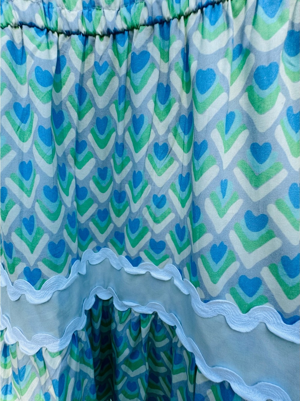 Sail to Sable Blue & Green Heart-Print Tiered Midi Dress - Picture 6 of 7
